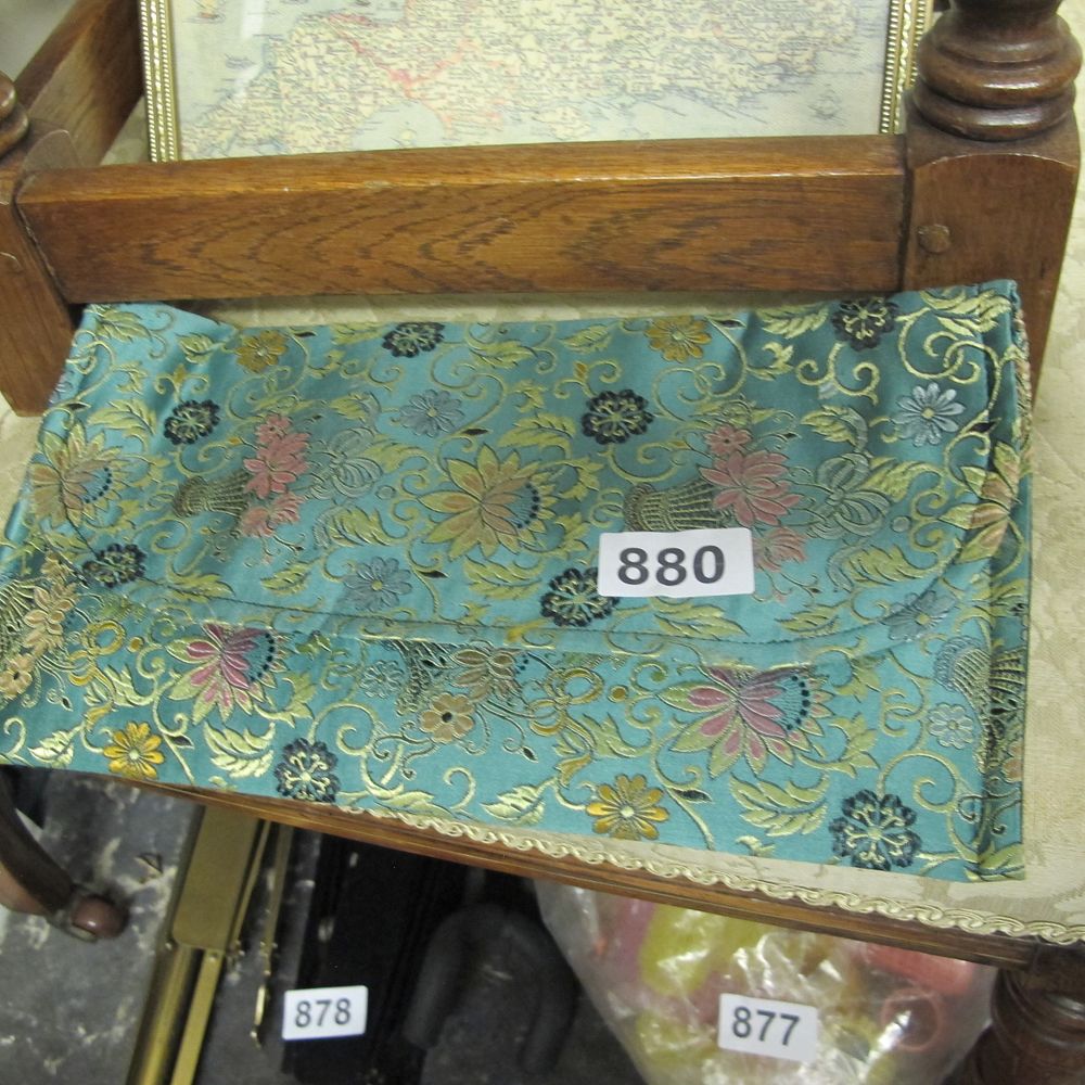 Lot 880: A Chinese Style Teal Silk Brocade Accessory Pouch