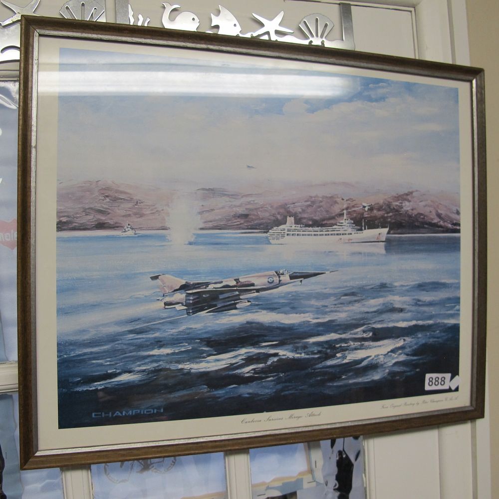 Lot 888: A Framed Aviation Print Titled Canberra Survives Mirage...