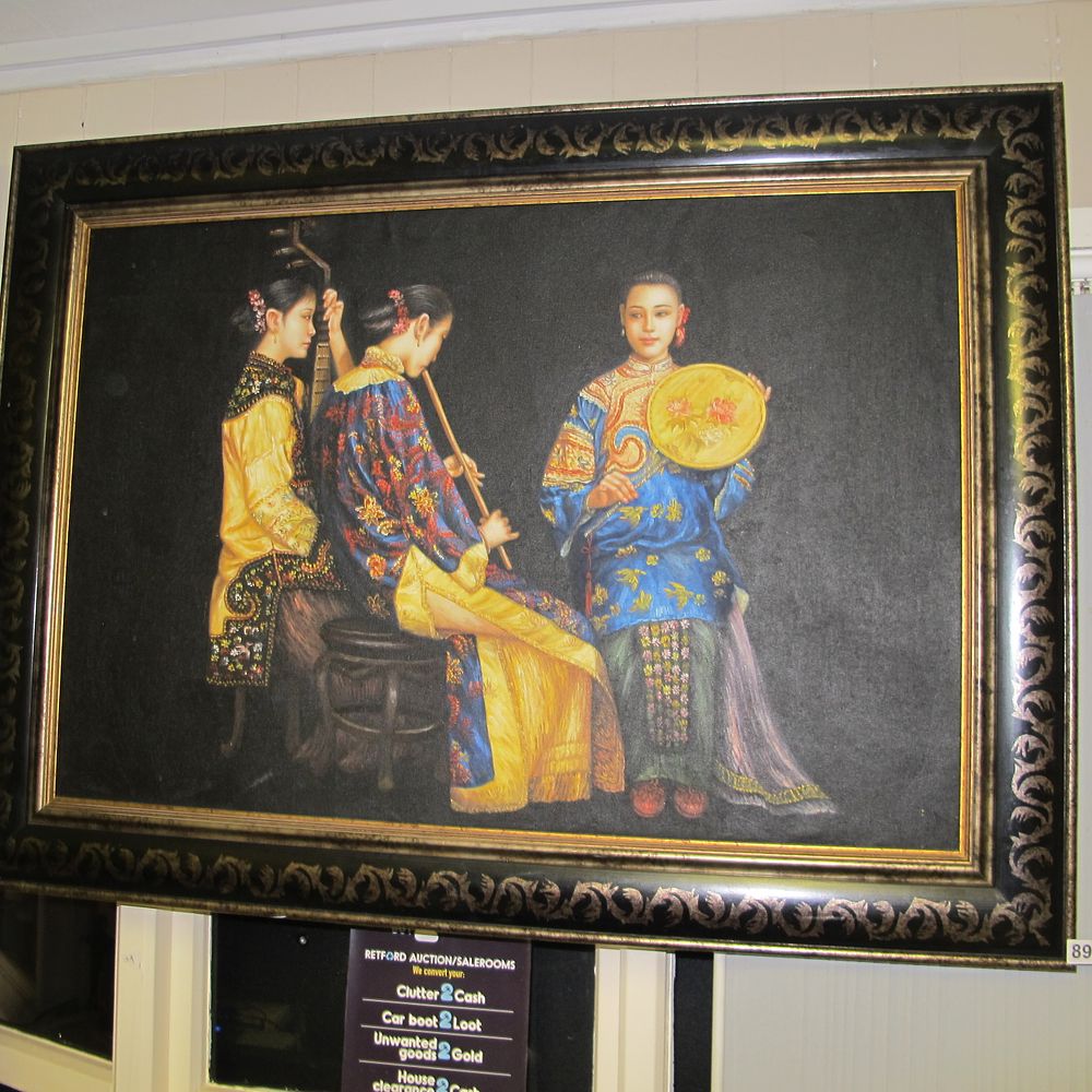 Lot 892: After Chen Yifei, Oil on Canvas: Three Shanghai...