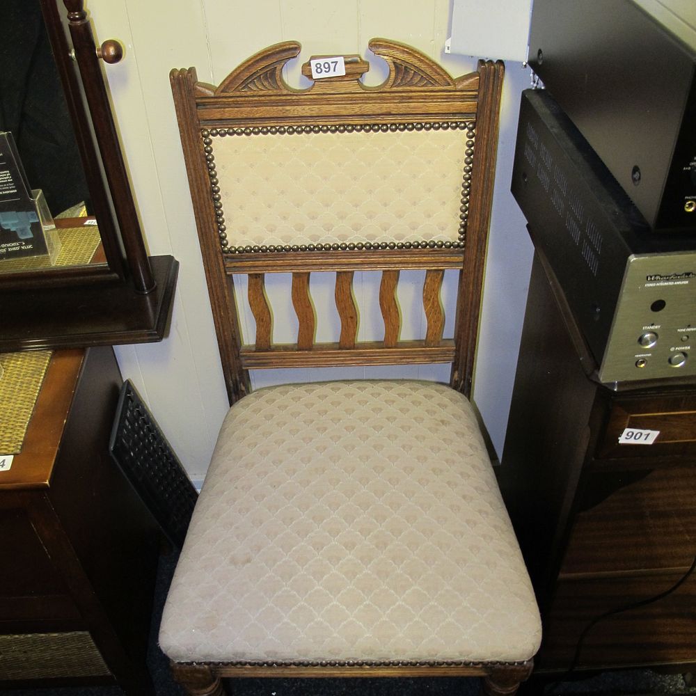 Lot 897: Victorian Eastlake Style Carved Oak Side Chair