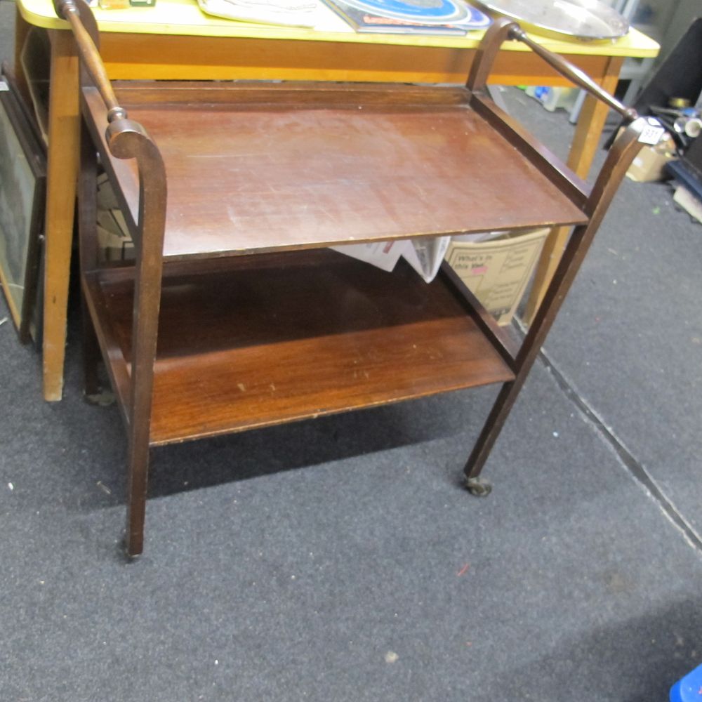Lot 931: A Vintage Stained Wood Two-Tier Tea Trolley