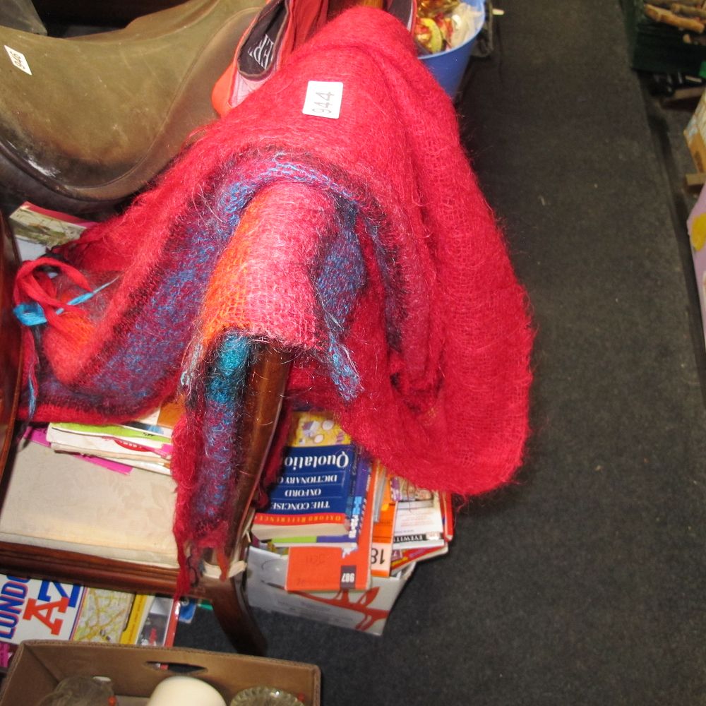 Lot 944: Unbranded Mohair-Blend Oversized Shawl or Throw, Red with...
