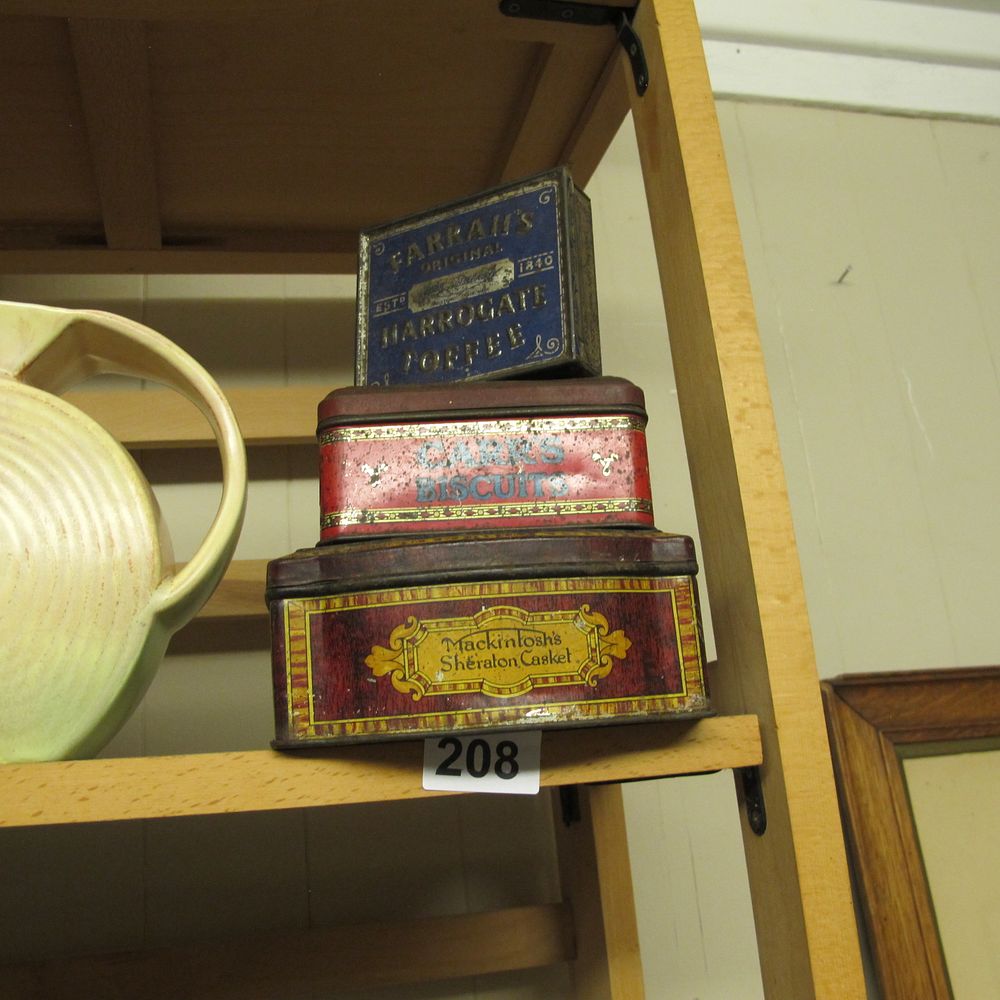 Lot 208: Three Vintage British Lithographed Advertising Tins for Farrah's,...