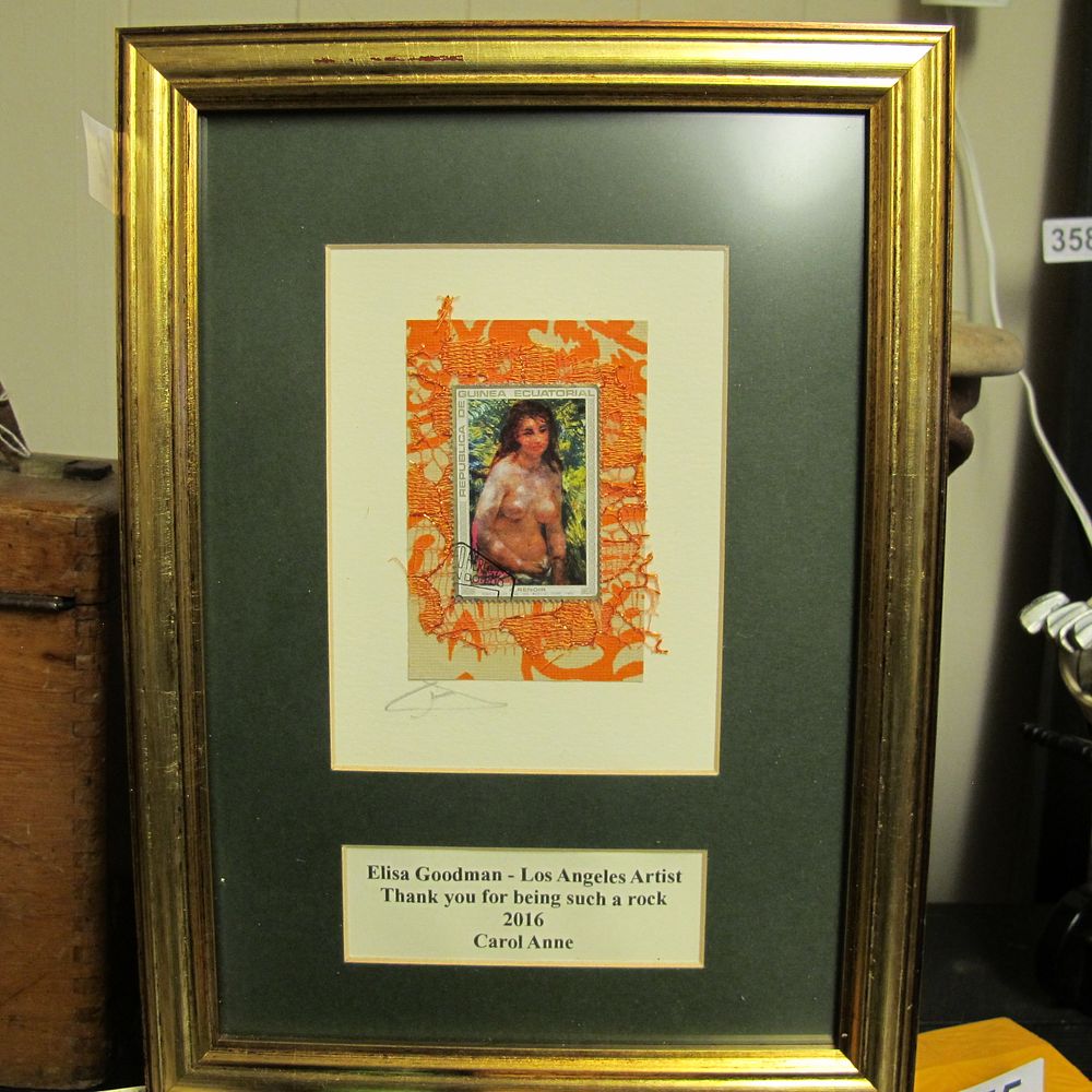 Lot 222: Elisa Goodman (American), Mixed Media Collage with Postage...