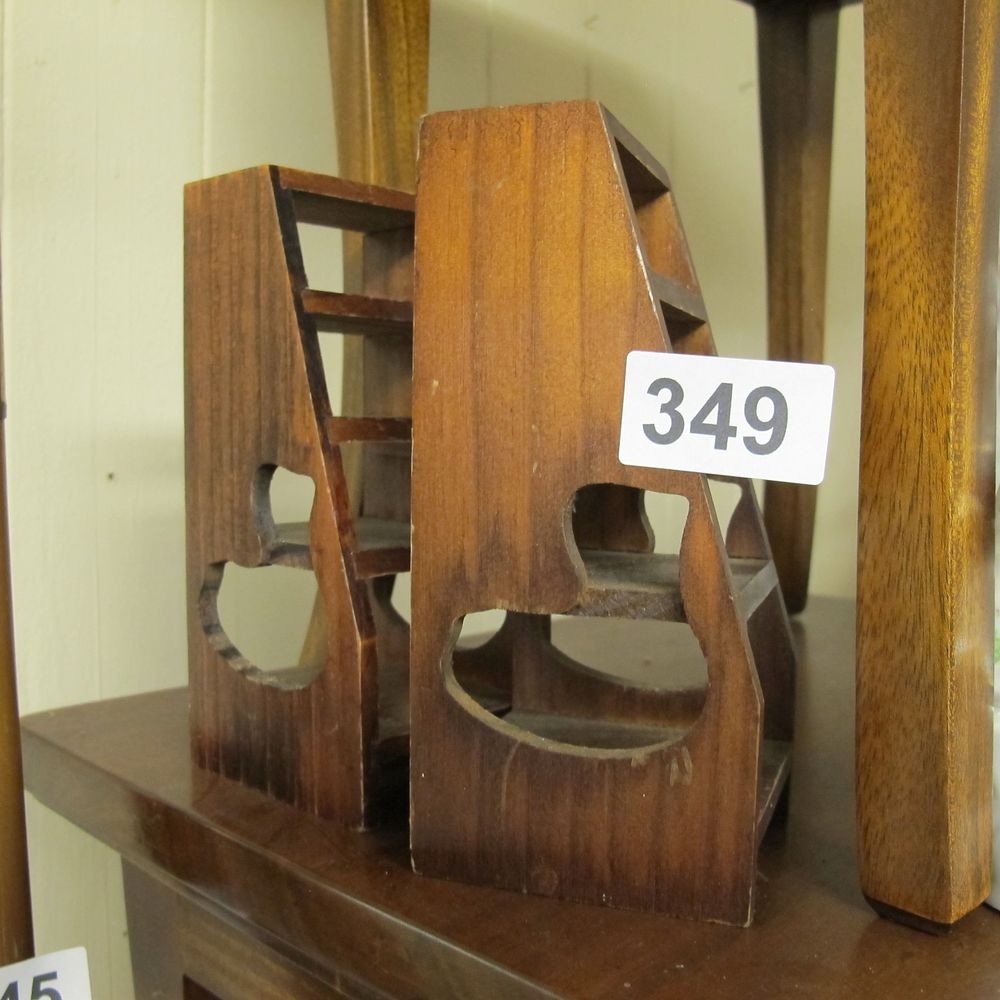 Lot 349: A Pair of Stylised Wooden Stepped Bookends