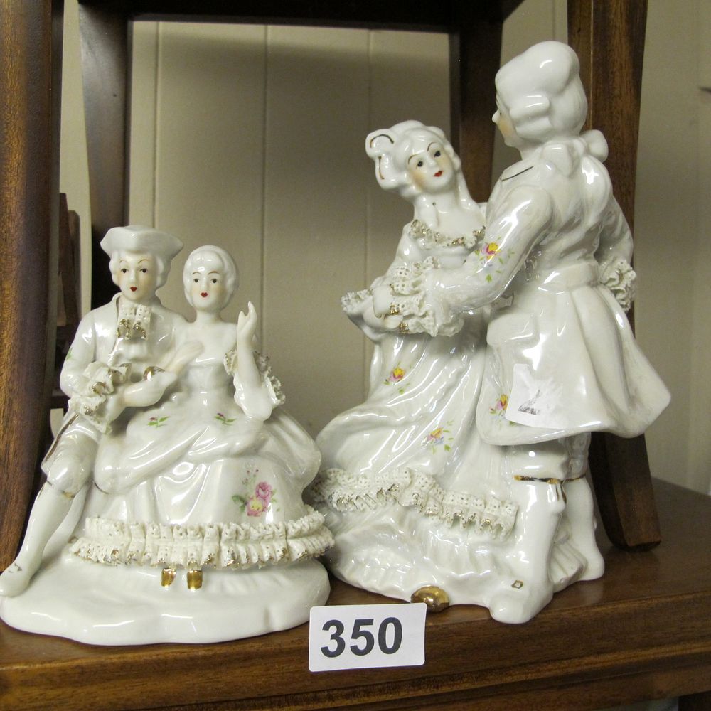 Lot 350: Two Continental Glazed Porcelain Figurine Groups in the...