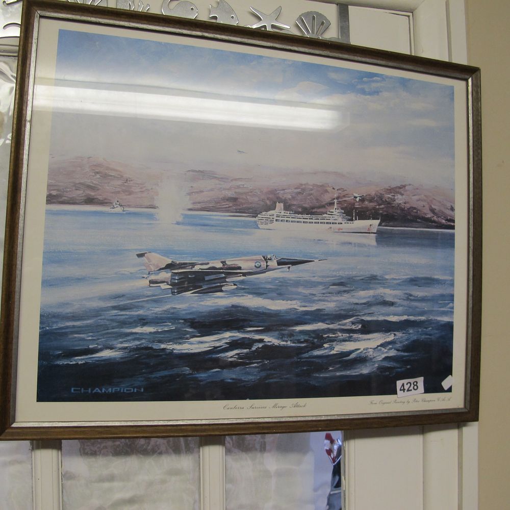 Lot 428: Peter Champion, Canberra Survives Mirage Attack, Photomechanical Print