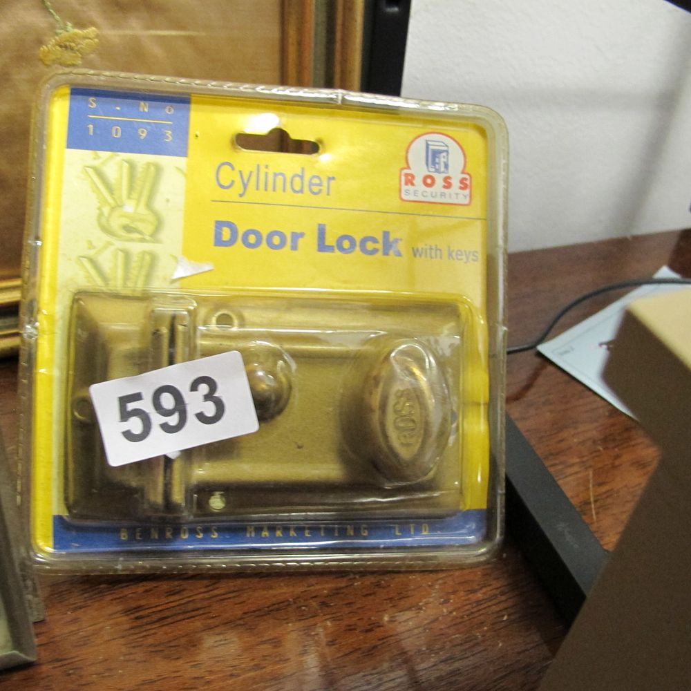 Lot 593: Ross Security Brass-Effect Cylinder Rim Night Latch