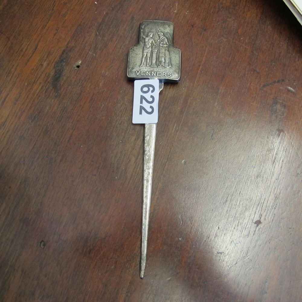 Lot 622: A Venners Cast White Metal Advertising Letter Opener