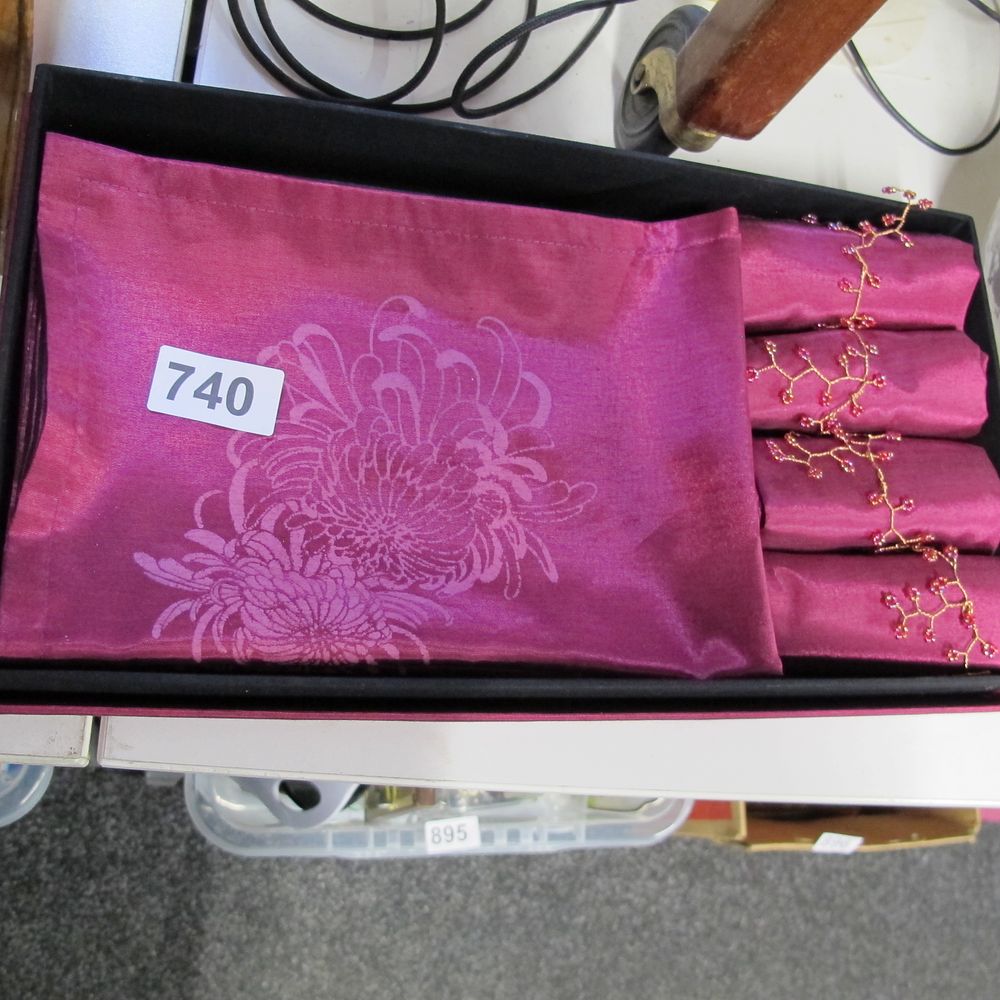 Lot 740: A Set of Magenta Textiles with Chrysanthemum Print...