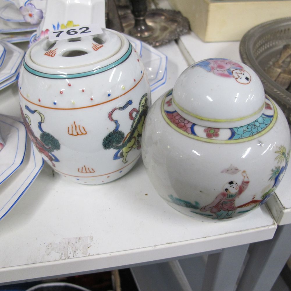 Lot 762: Two Chinese Polychrome Enamel Porcelain Ginger Jars, Late...