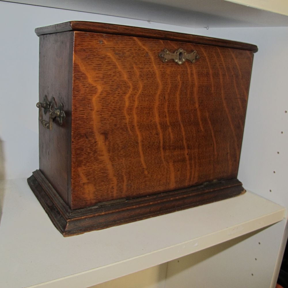 Lot 790: Late Victorian Quarter-Sawn Oak Fall-Front Stationery Box