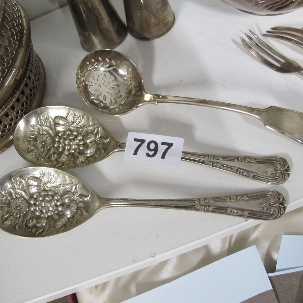 Lot 797: A Collection of Silver-Toned Metalware Including Embossed Berry...