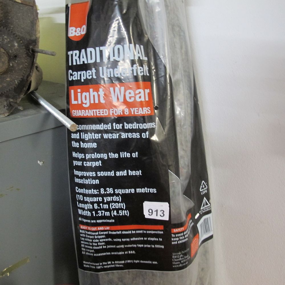 Lot 913: A Roll of B&Q Traditional Carpet Underfelt Light...