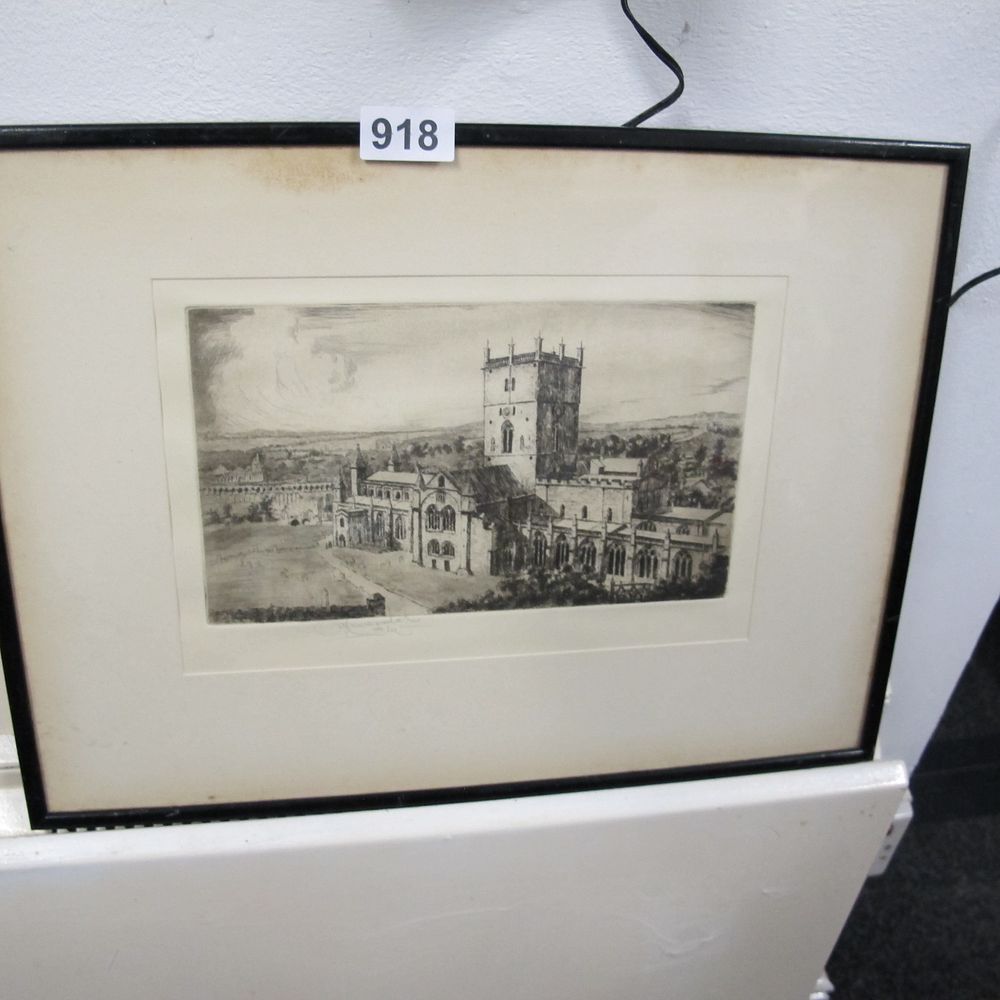 Lot 918: Indistinctly Signed, St Albans Cathedral, Etching with Drypoint