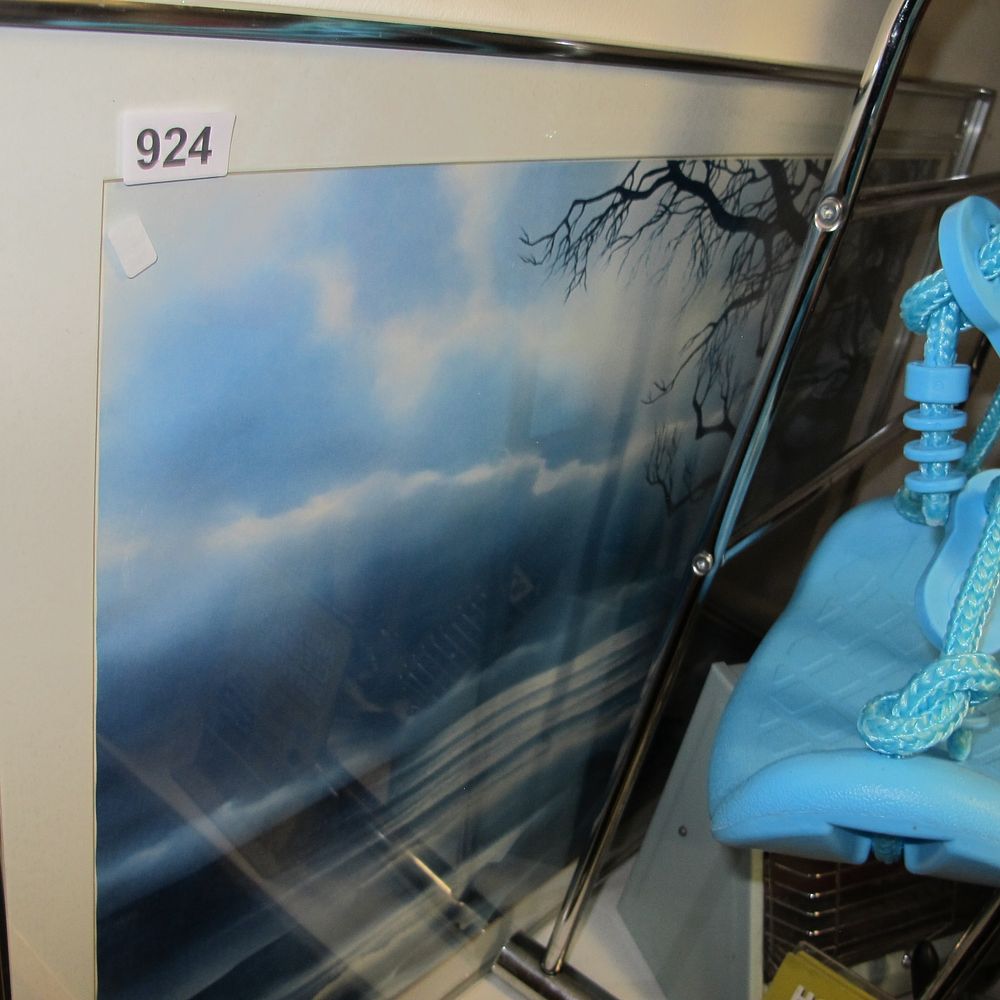 Lot 924: A large-format atmospheric landscape print in a chrome-finished...