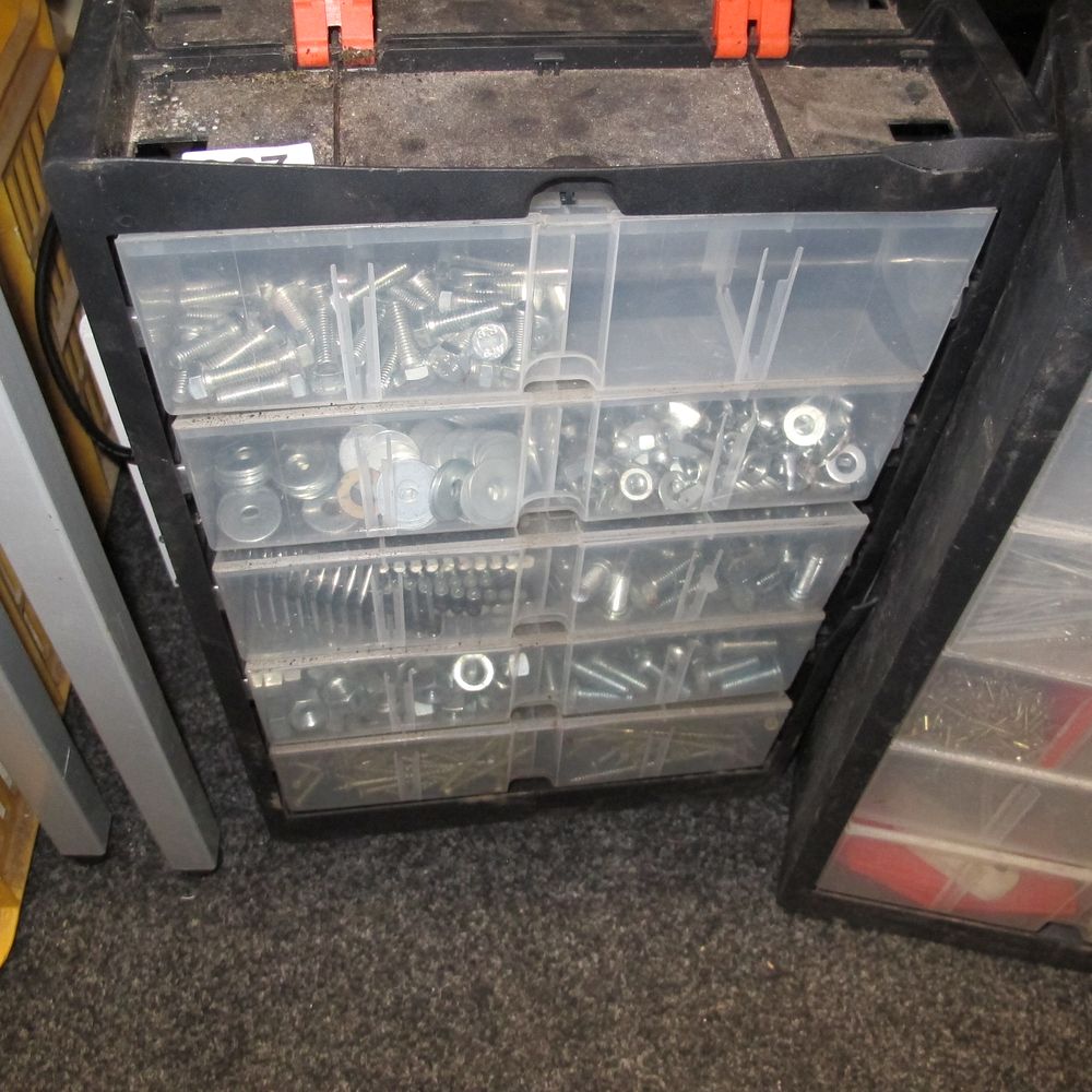 Lot 967: A Five-Drawer Plastic Storage Cabinet Containing an Assortment...