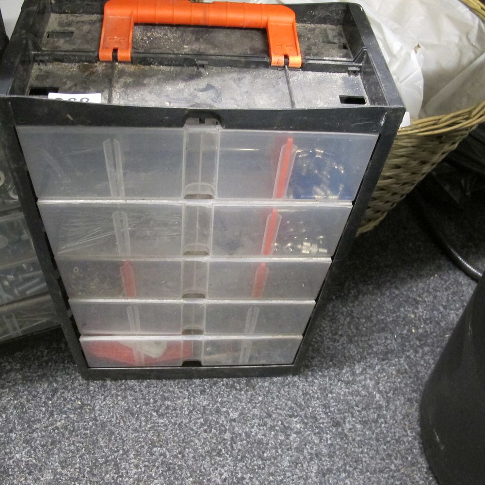 Lot 968: A Portable Plastic Small Parts Organiser with Five...
