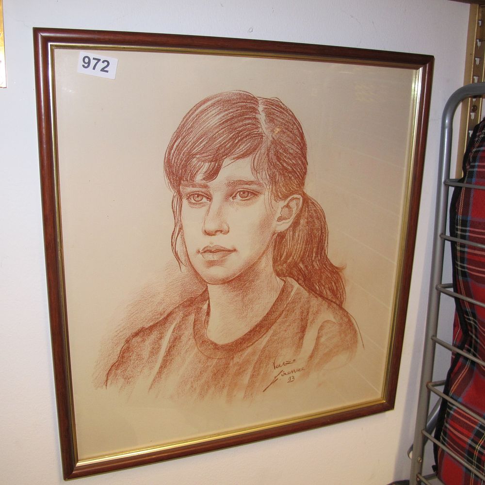 Lot 972: Vanzo, Portrait of a Young Person, Sanguine Chalk...