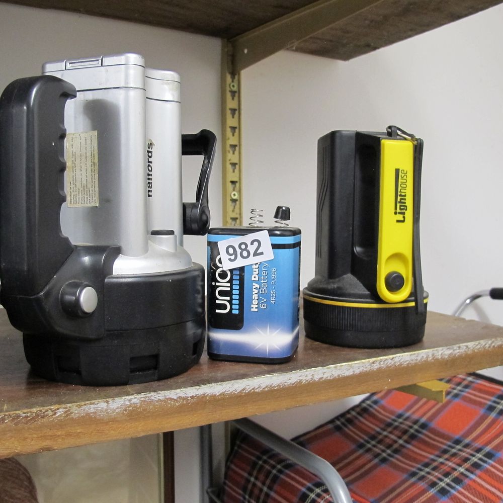 Lot 982: A Trio of Portable Lanterns and a 6V...