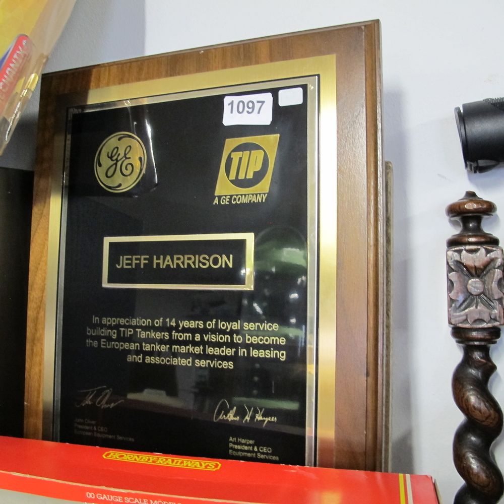 Lot 1097: A GE TIP Tankers Corporate Service Award Plaque