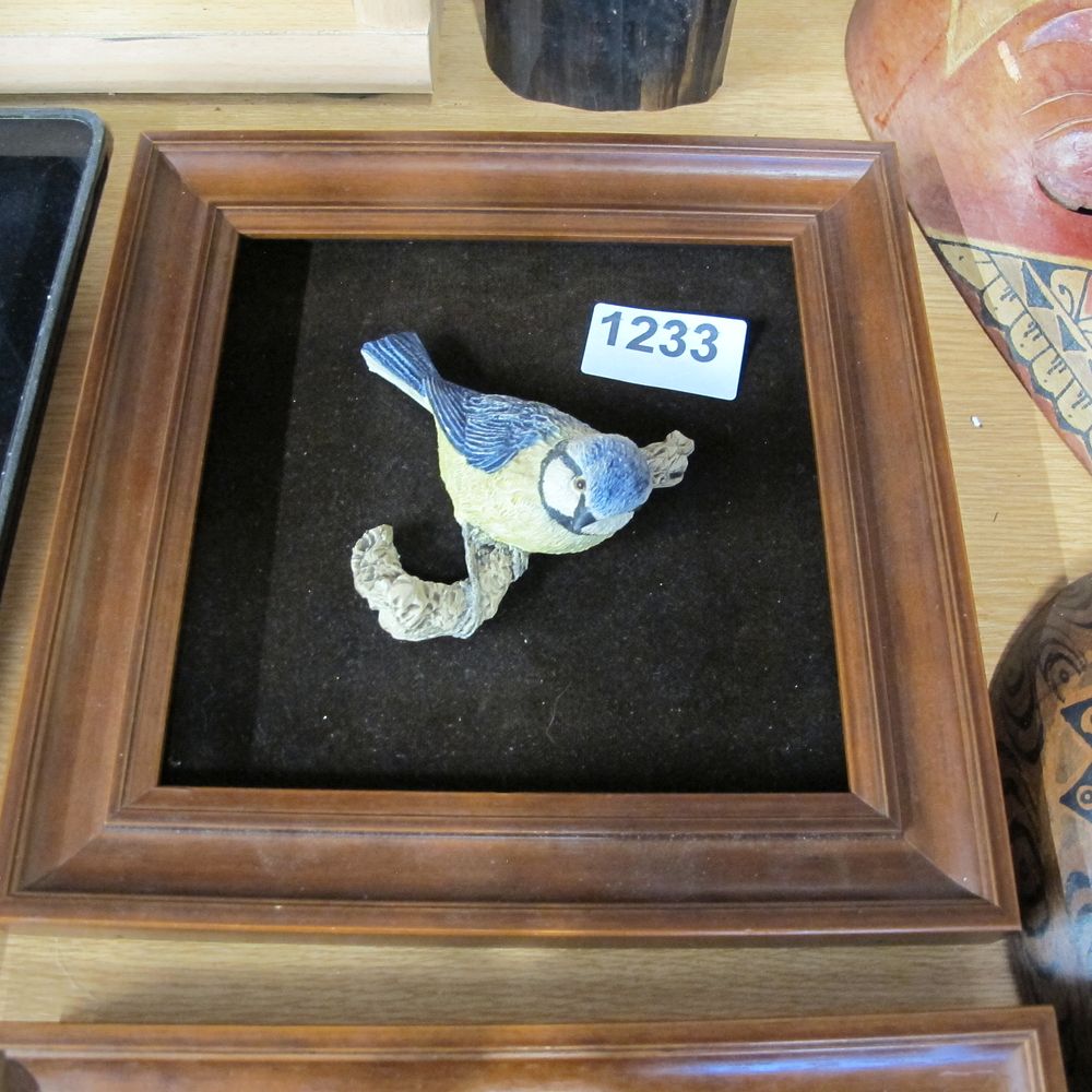 Lot 1233: A framed decorative figurine of a Blue Tit