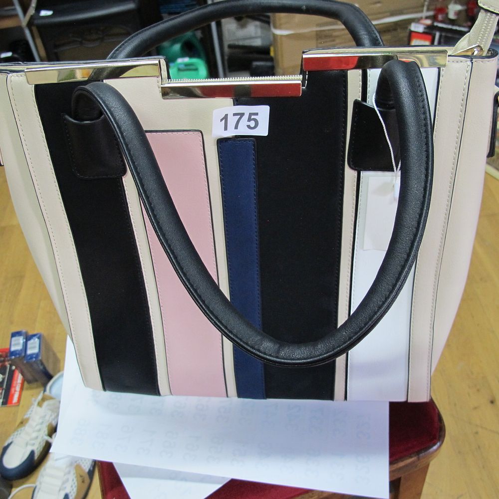Lot 175: A Multi-Coloured Striped Structured Tote Bag