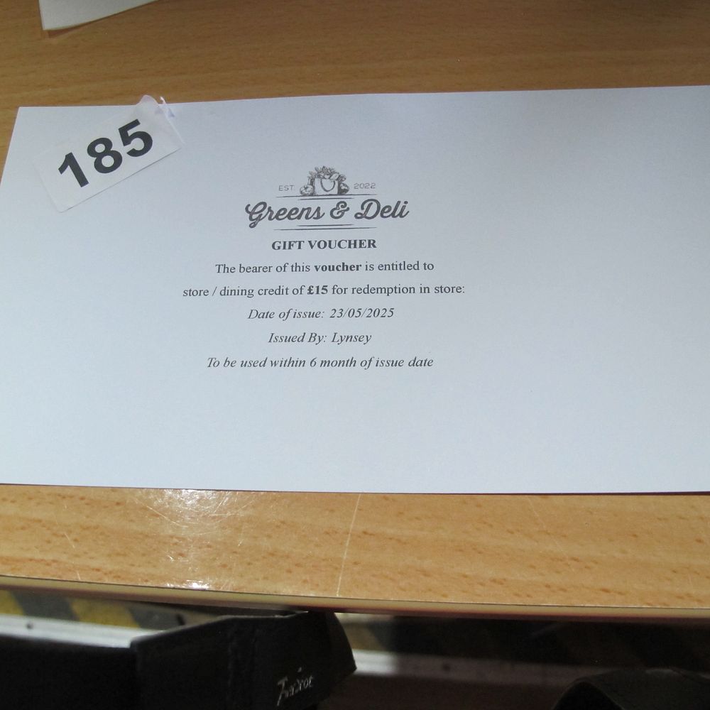 Lot 185: greens and deli £15 voucher