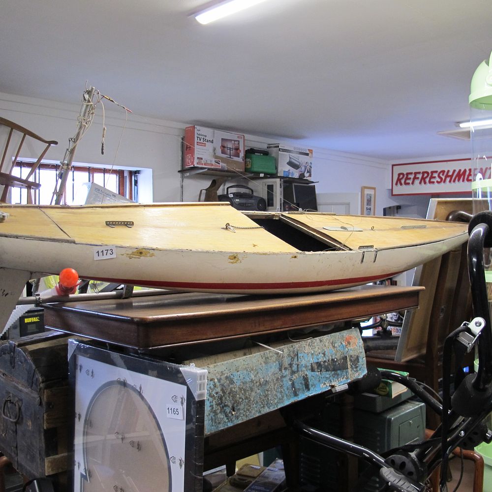 Lot 1173: A Large Vintage Wooden Model Pond Yacht