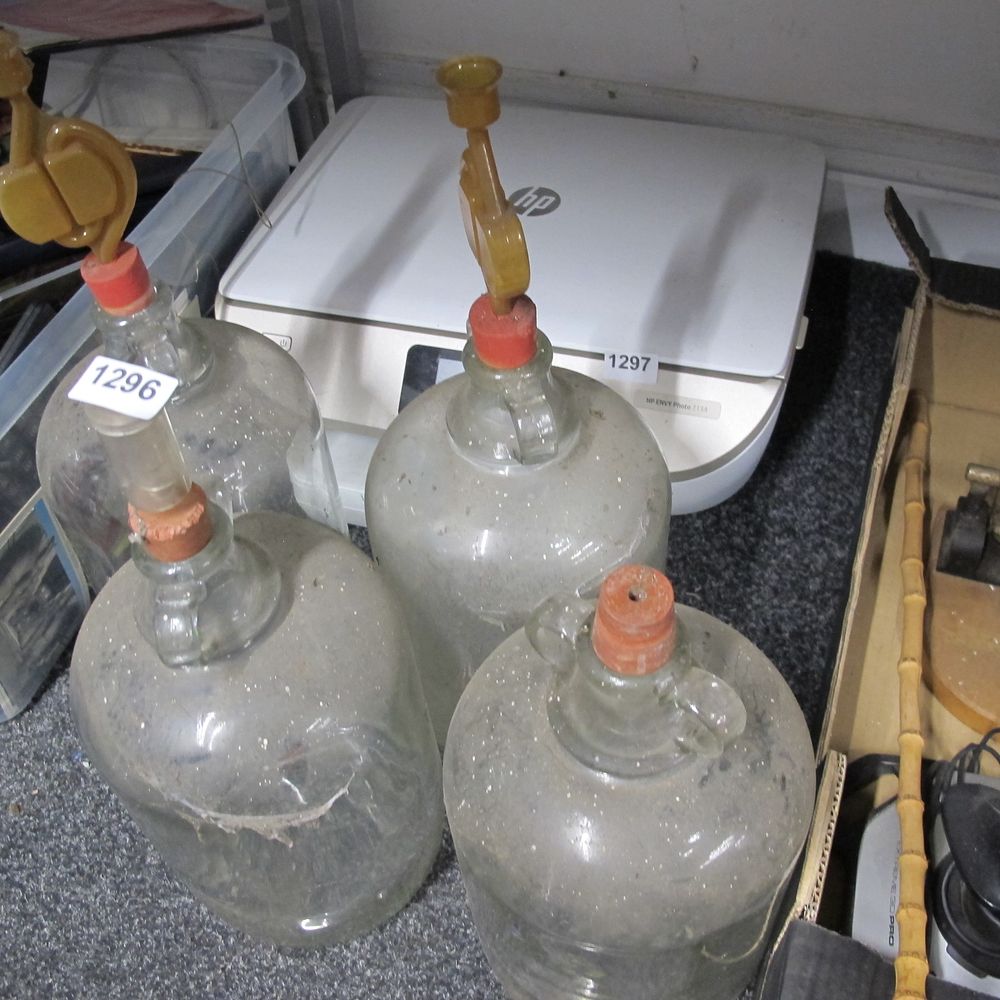 Lot 1296: A Collection of Glass Demijohns with Fermentation Airlocks