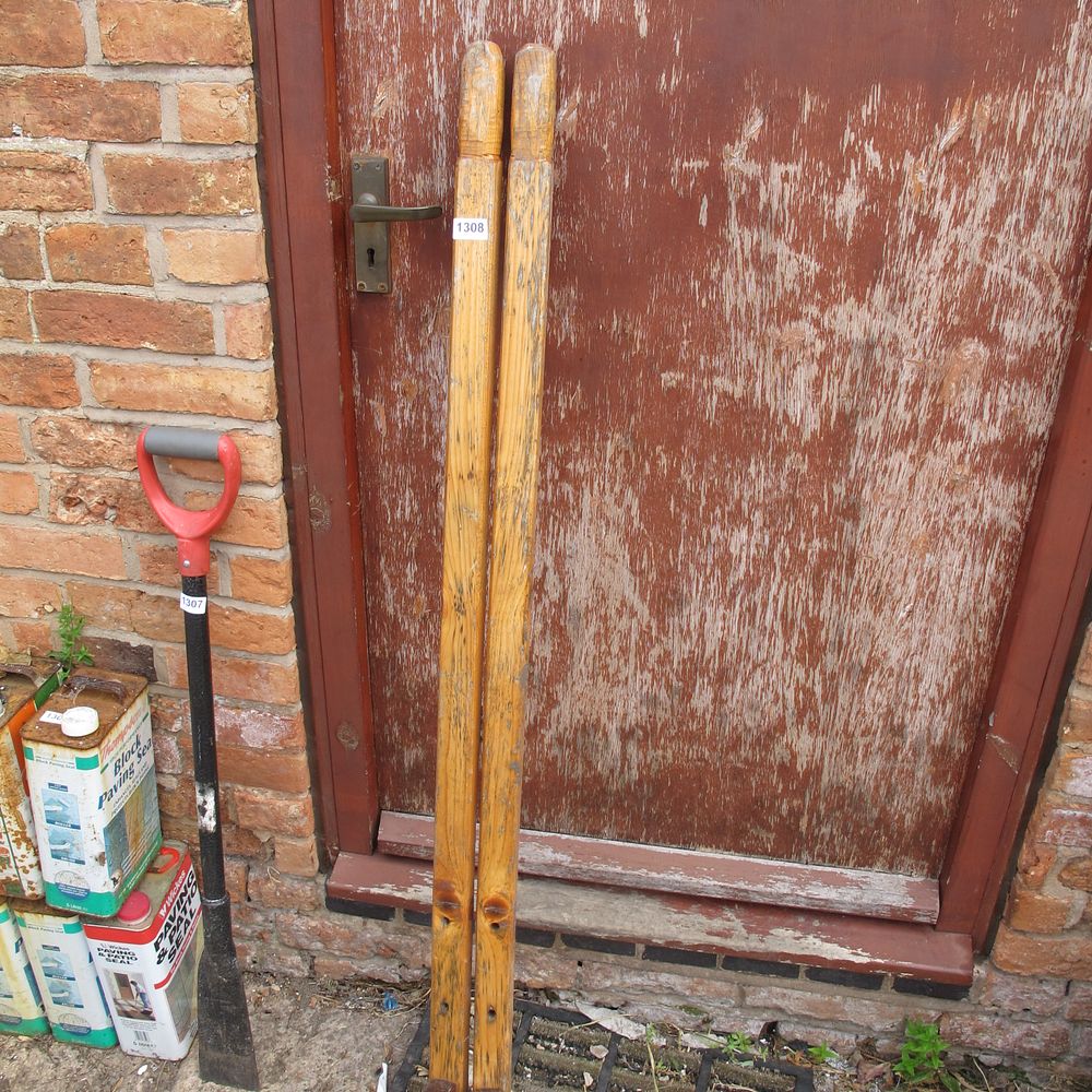 Lot 1308: A Pair of Vintage Wooden Snow Skis, a...