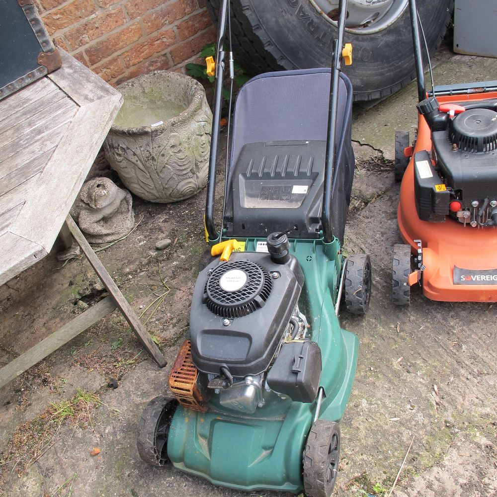 Lot 1325: Two Petrol-Powered Rotary Lawnmowers including Sovereign and FPLMP129...