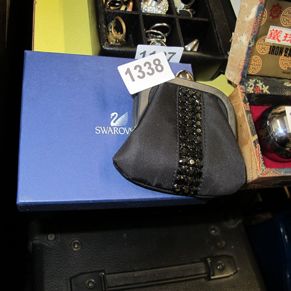 Lot 1338: Swarovski Monroe Black Satin and Crystal Coin Pouch...