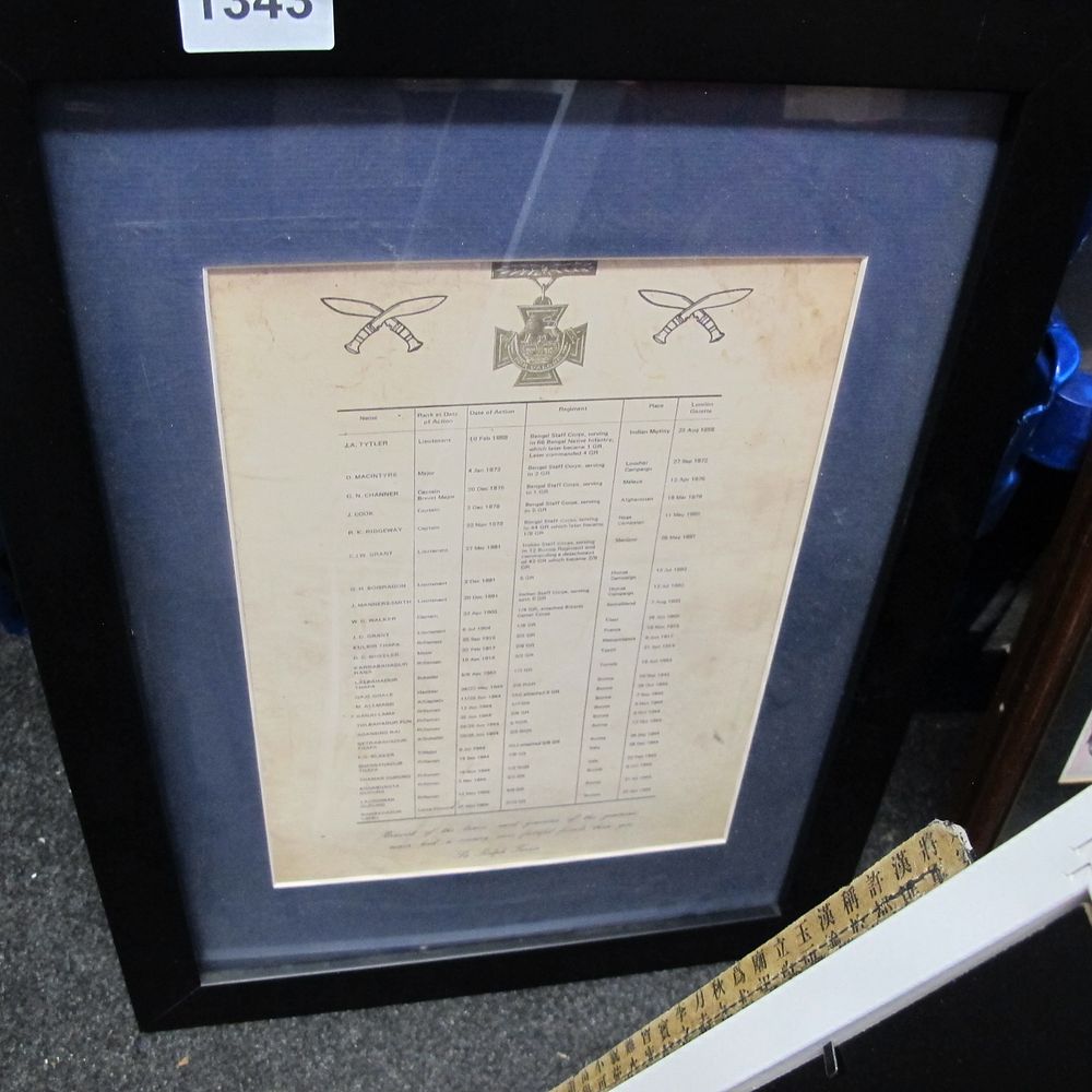 Lot 1343: Framed Roll of Honour for Gurkha Victoria Cross...