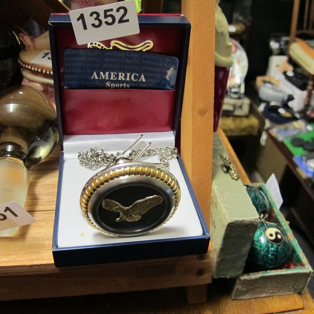 Lot 1352: America Sports Themed Eagle Motif Pocket Watch in...