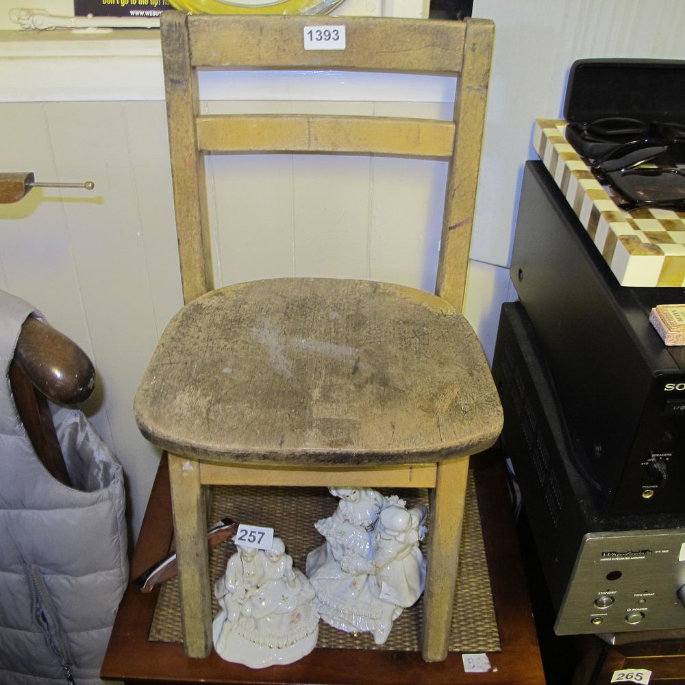 Lot 1393: A Vintage Child's Wooden Chair and Two Ceramic...