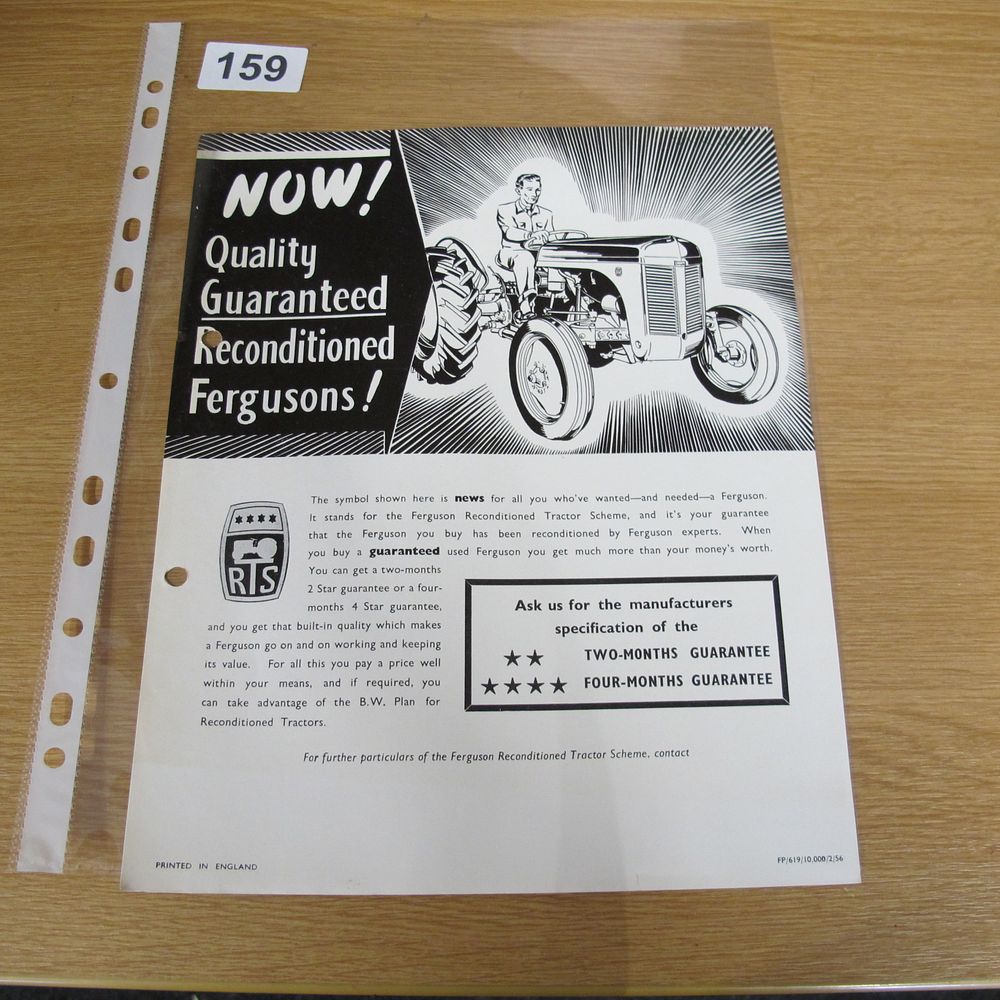 Lot 159: 1956 Ferguson Reconditioned Tractor Scheme Advertising Flyer