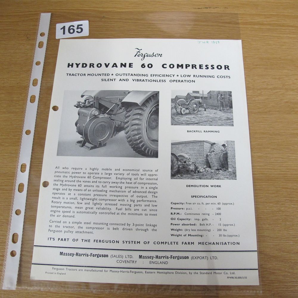 Lot 165: 1955 Ferguson Hydrovane 60 Compressor Advertising Brochure
