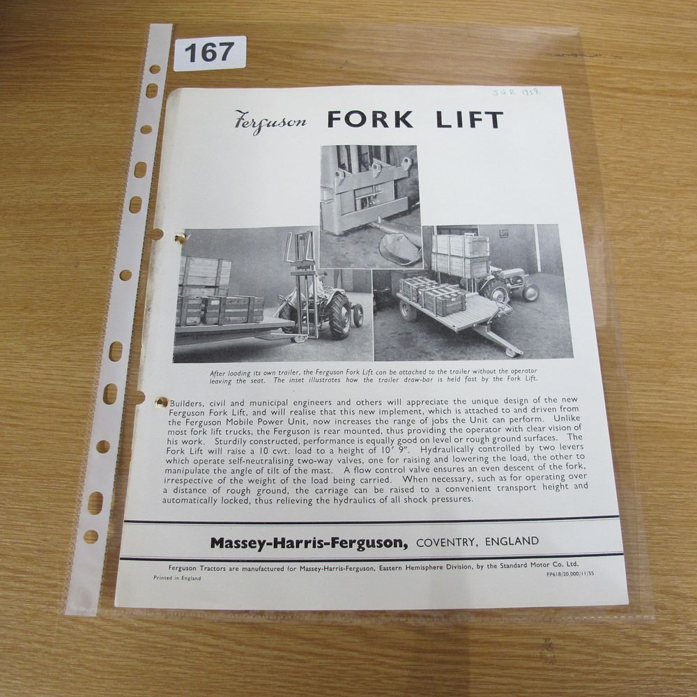 Lot 167: An Original Ferguson Fork Lift Advertising Brochure, Massey-Harris-Ferguson