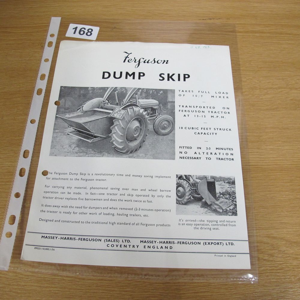 Lot 168: 1956 Massey-Harris-Ferguson Dump Skip Advertising Flyer