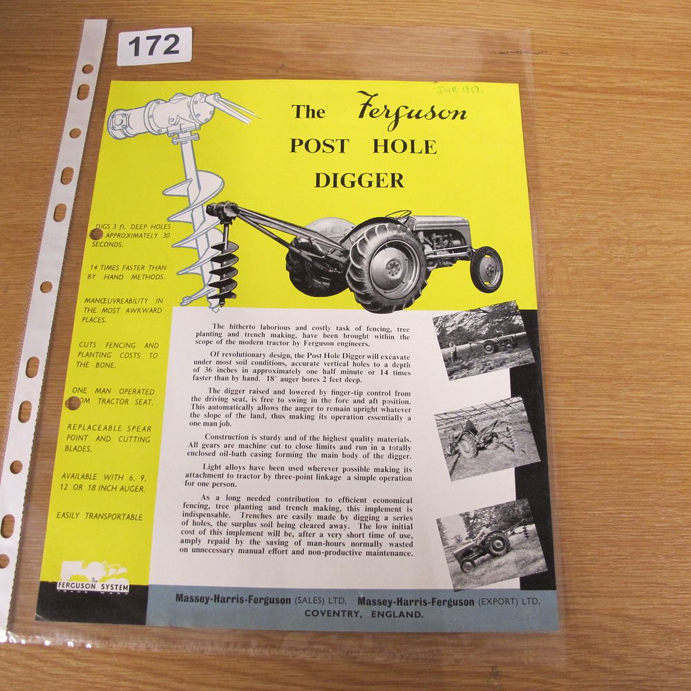 Lot 172: A Massey-Harris-Ferguson Post Hole Digger Sales Brochure
