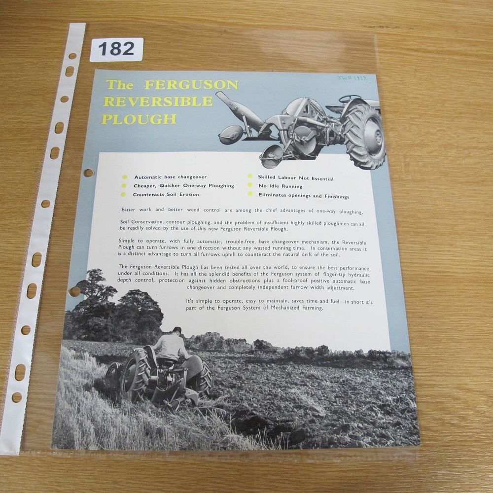 Lot 182: A 1959 Ferguson Reversible Plough Agricultural Advertising Flyer
