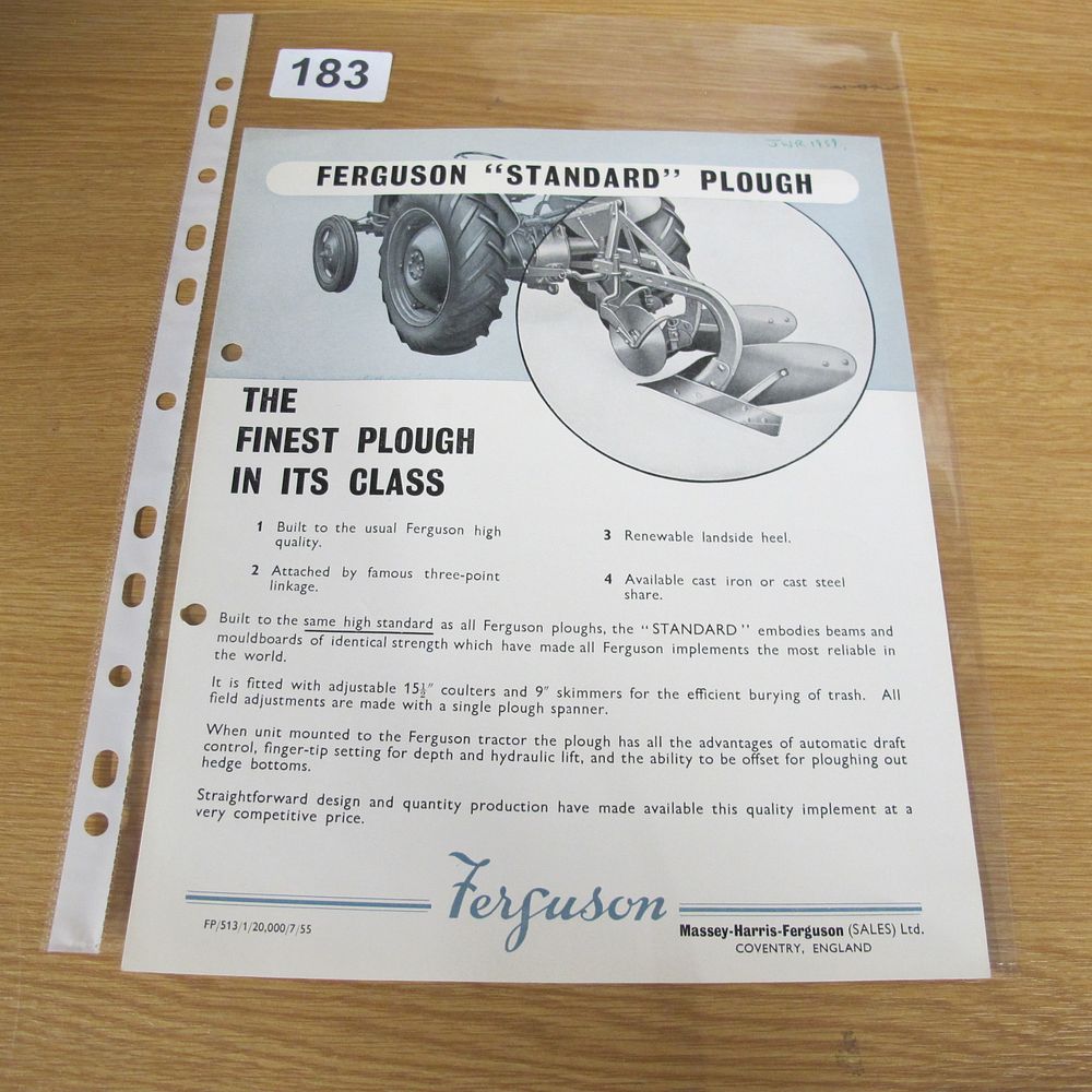 Lot 183: A Massey-Harris-Ferguson (SALES) Ltd. Ferguson "Standard" Plough Promotional...