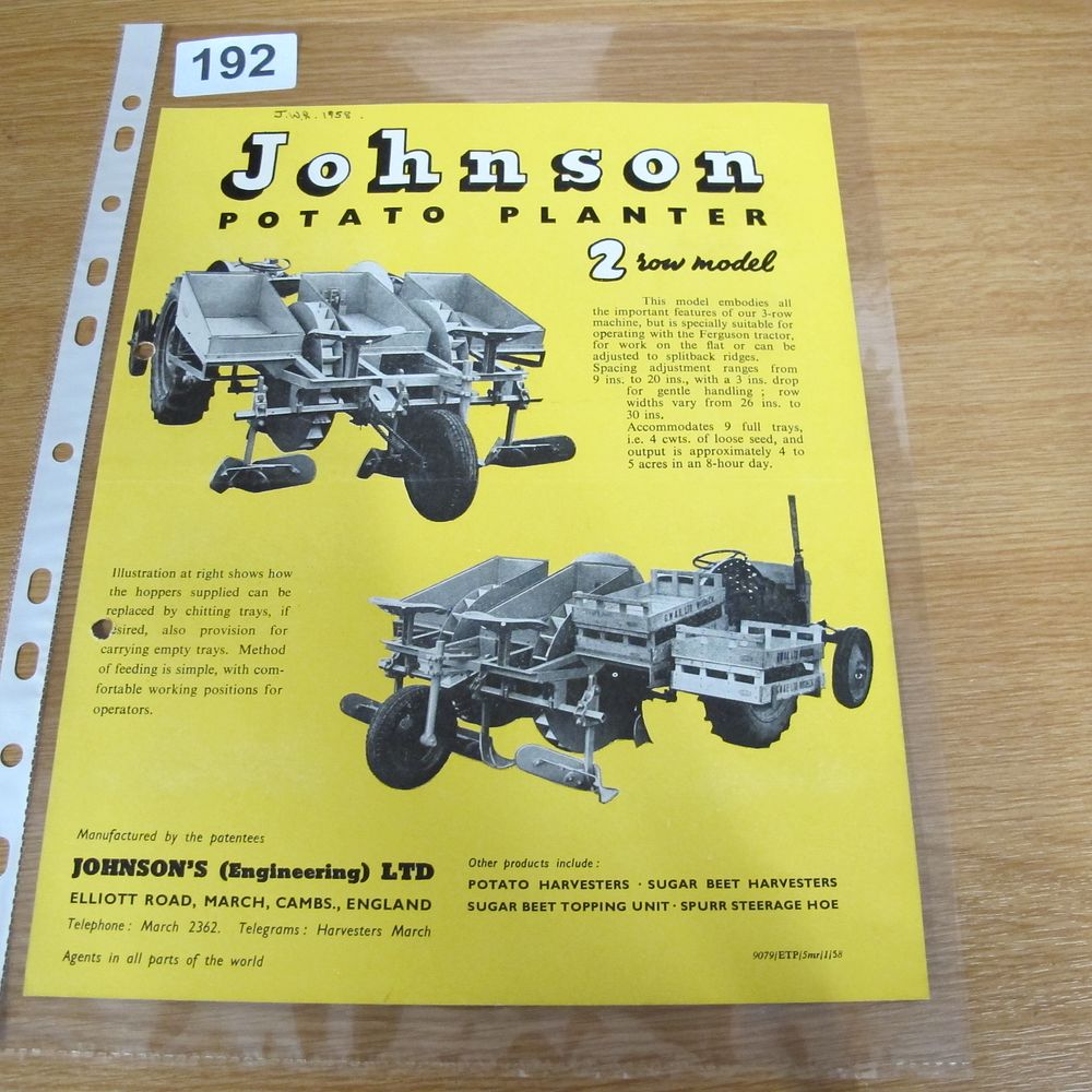 Lot 192: A 1958 Johnson Potato Planter 2 Row Model...