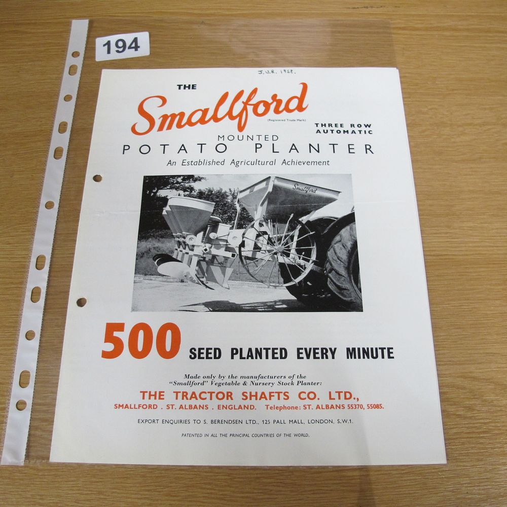 Lot 194: A Smallford Mounted Potato Planter Sales Brochure by...