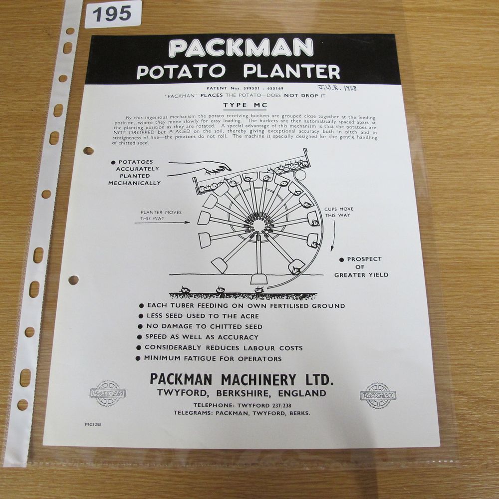 Lot 195: A 1958 Packman Potato Planter Type MC Promotional...