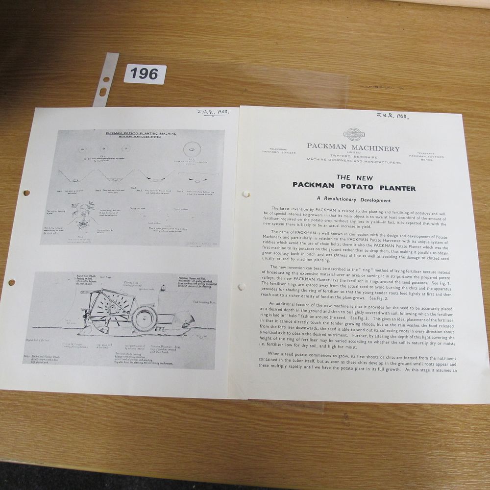 Lot 196: 1958 Packman Machinery Limited Potato Planter Promotional Pamphlet