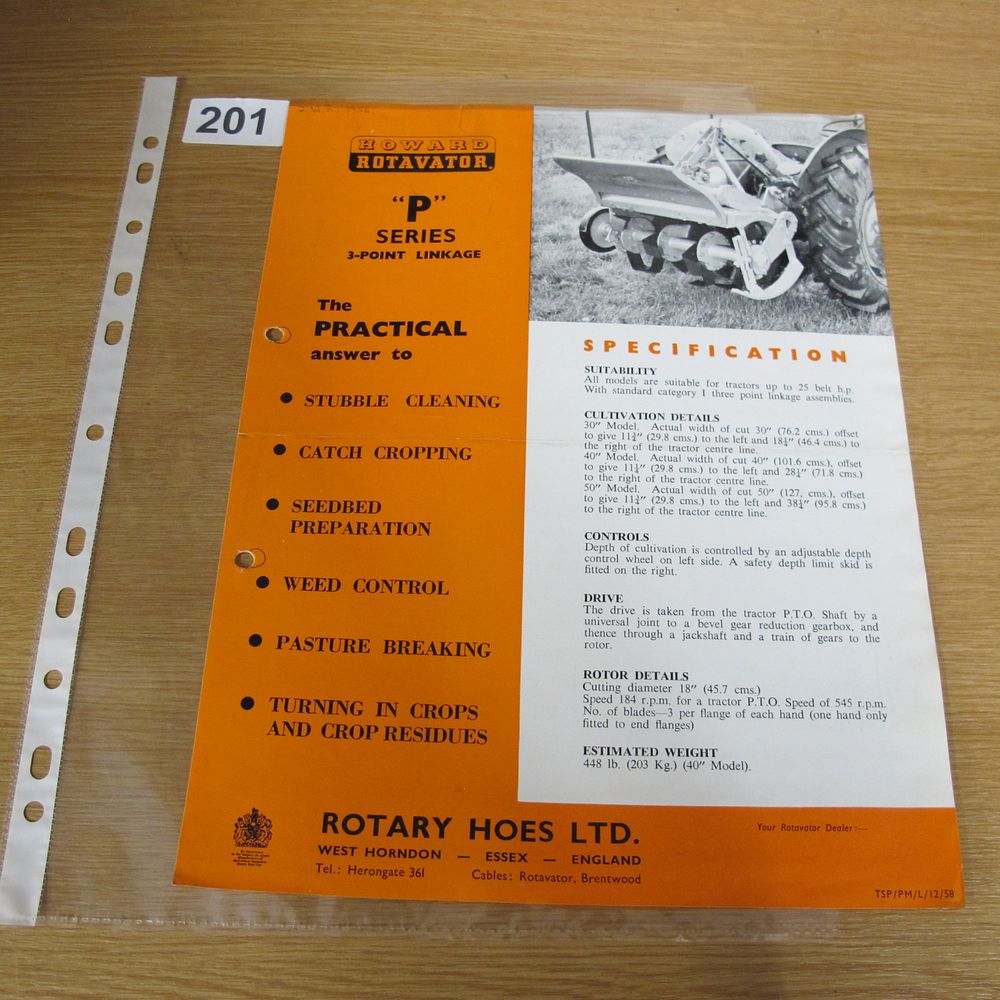 Lot 201: A Howard Rotavator P Series 3-Point Linkage Sales...