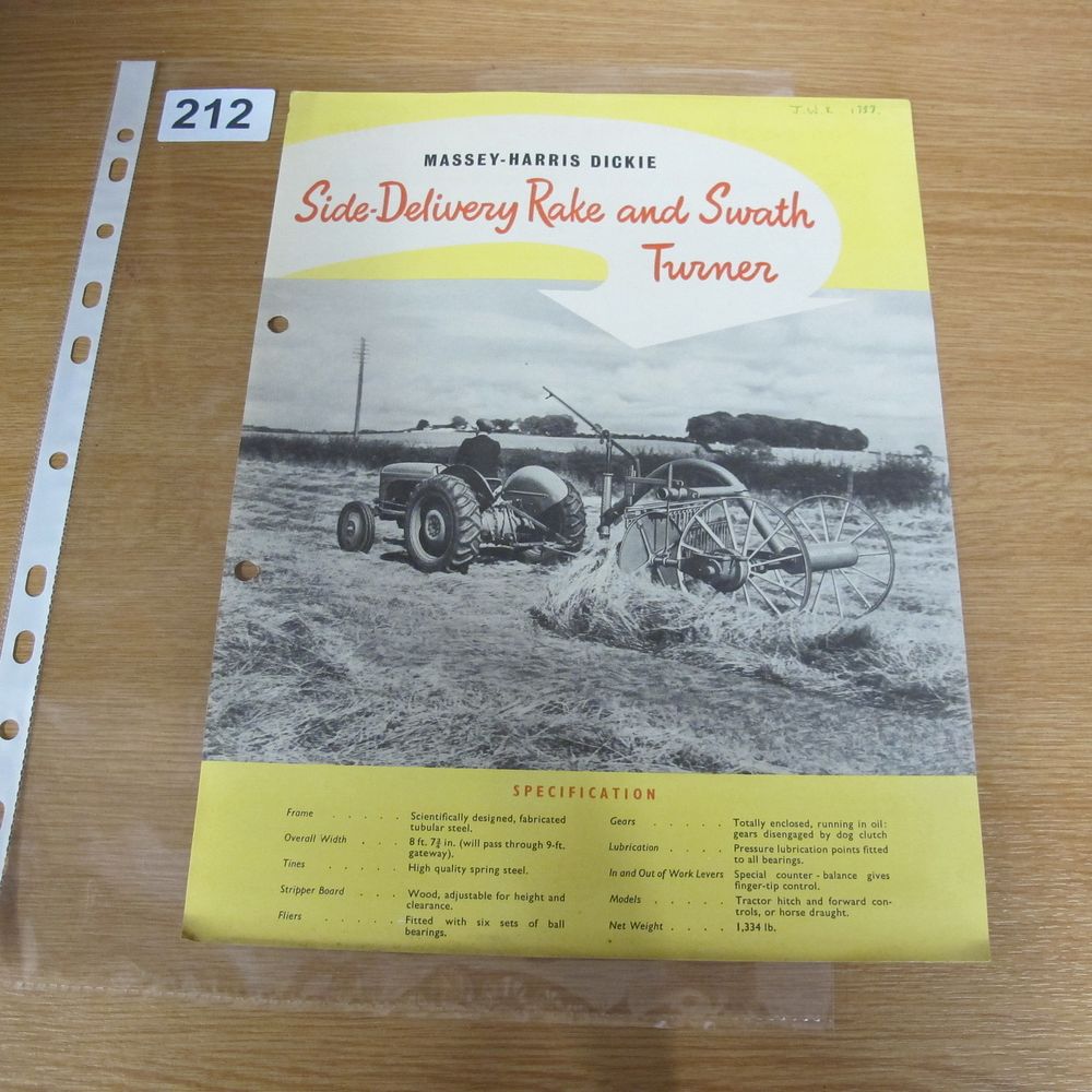 Lot 212: Massey-Harris Dickie Side-Delivery Rake and Swath Turner Sales...