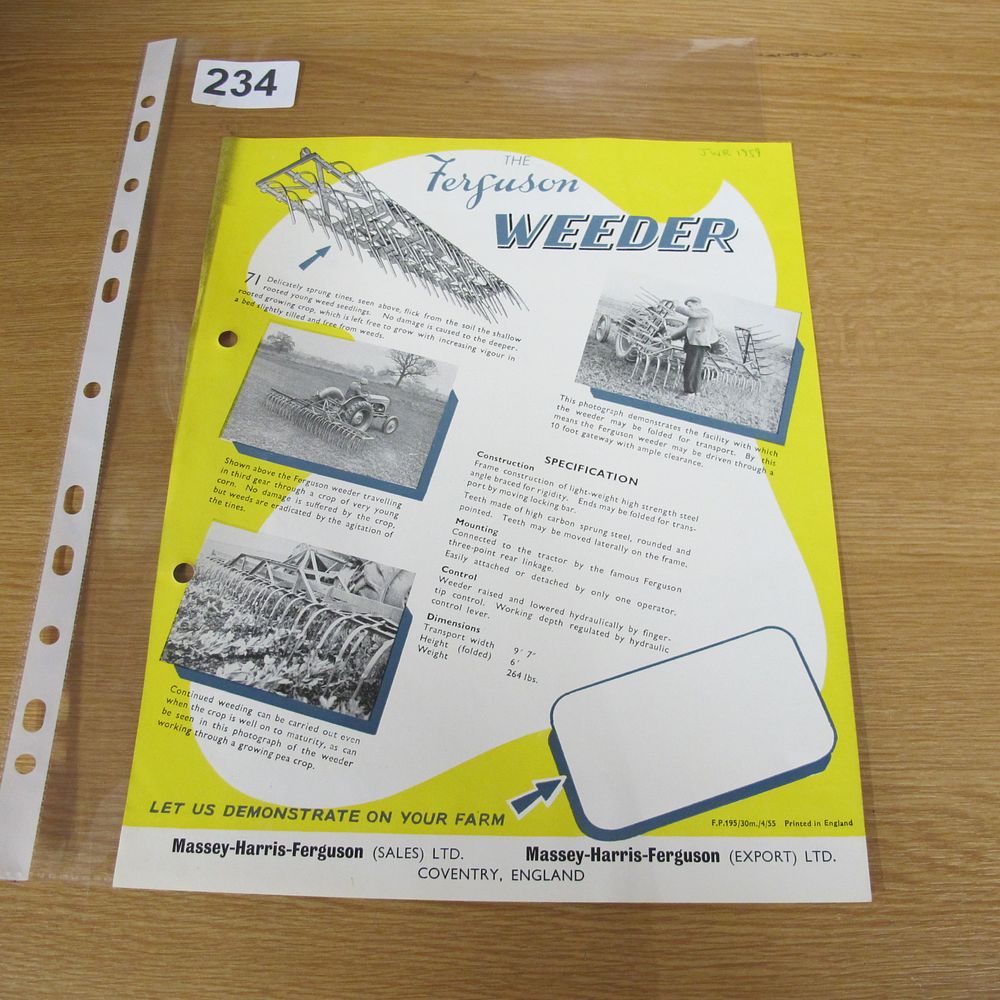 Lot 234: A Massey-Harris-Ferguson Sales Brochure for The Ferguson Weeder,...